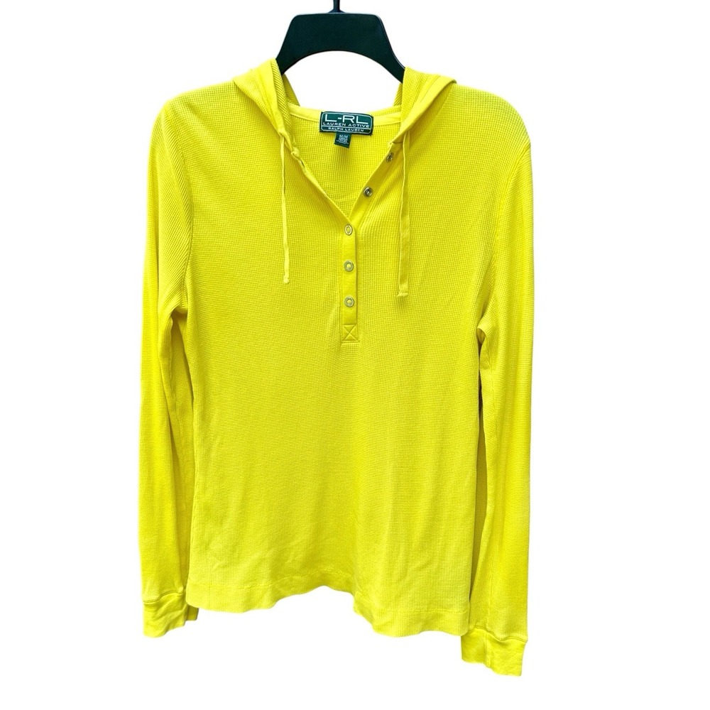 Vintage Lauren Ralph Lauren Active Yellow Waffle Thermal Hoodie Women's M - Picture 3 of 10